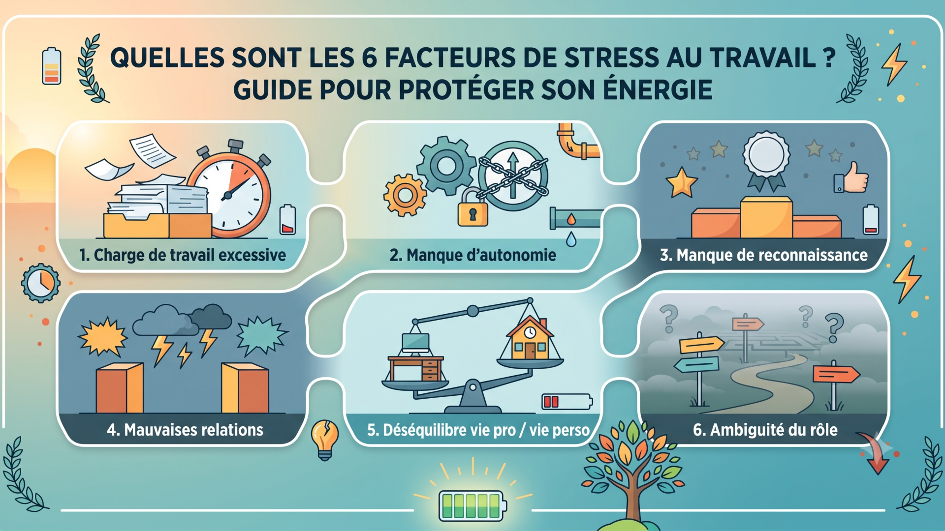 Quelles sont les 6 facteurs de stress au travail ? Le guide pour protéger son énergie